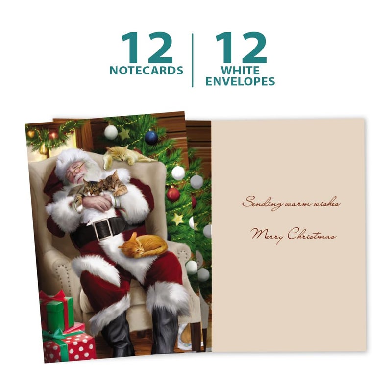 Tree-Free Greetings - Season's Greeting Cards - Artful Designs - 12 Cards + White Envelopes - Made in USA - 100% Recycled Paper - 4 x 6 - Cat Nap Santa (FS93513) - Image 5